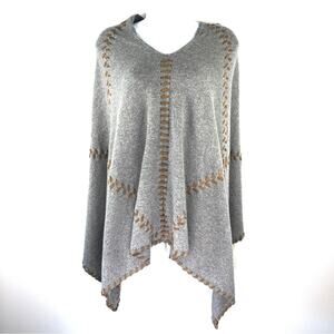 Kier + J Women's Cashmere Sweater Poncho Grey Size XL Braided Faux Suede